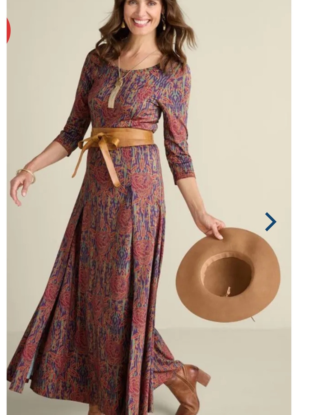 Soft Surroundings Alcott floral rose Maxi Dress boho 3/4 sleeves fall colors Med